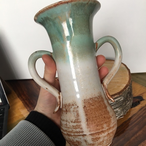 Ombré Glazed Handmade Pottery Colorful Handle Vase - Picture 2 of 10